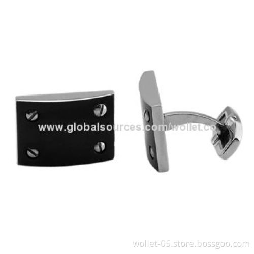 Classic Black and White Grid Cufflinks with Logo, Made of 316L Stainless Steel